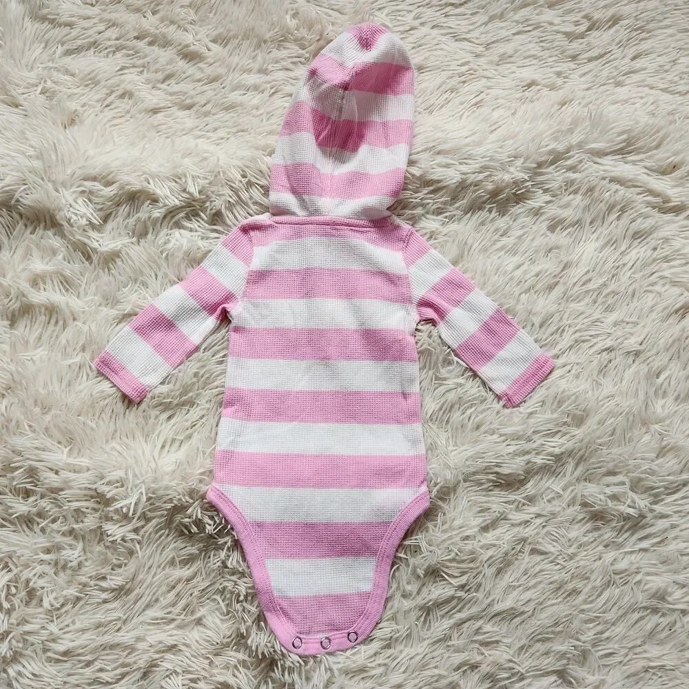 Genuine Merchandise Infant Baby Girl Hooded One Piece 0-3M Pink White Stripe
